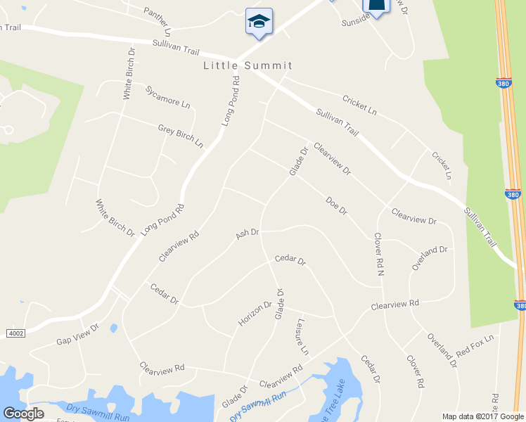 map of restaurants, bars, coffee shops, grocery stores, and more near 1111 Glade Drive in Long Pond