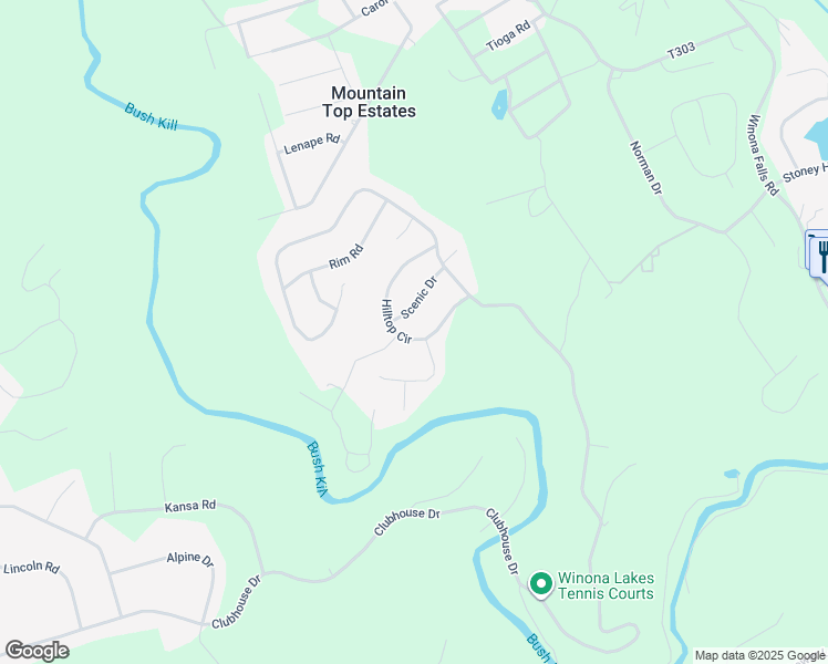map of restaurants, bars, coffee shops, grocery stores, and more near 23 Hilltop Circle in East Stroudsburg