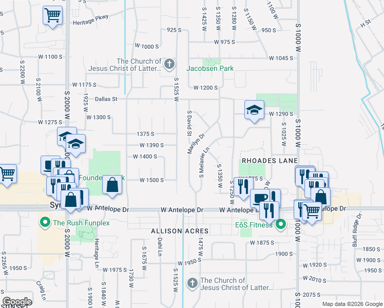 map of restaurants, bars, coffee shops, grocery stores, and more near 1467 Marilyn Drive in Syracuse