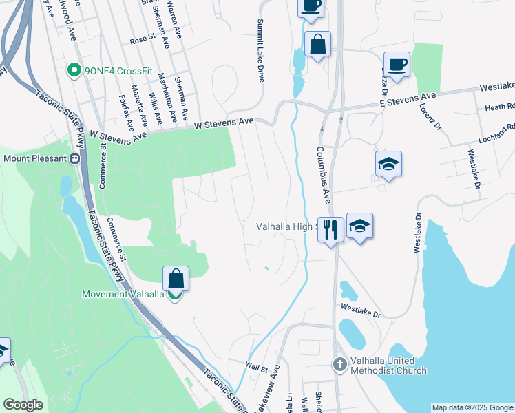 map of restaurants, bars, coffee shops, grocery stores, and more near 35 Foxhill Road in Valhalla