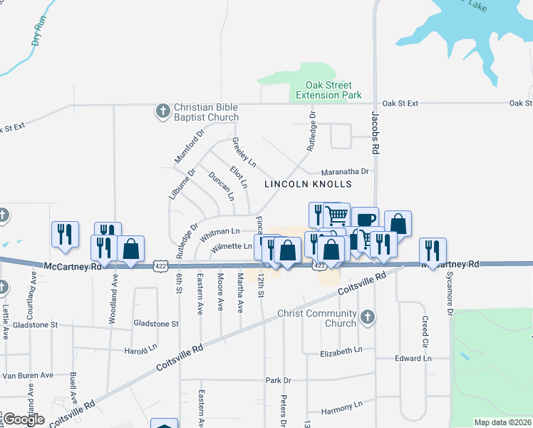 map of restaurants, bars, coffee shops, grocery stores, and more near 93 Rutledge Drive in Youngstown