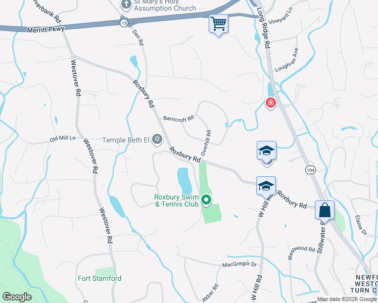 map of restaurants, bars, coffee shops, grocery stores, and more near 295 Roxbury Road in Stamford