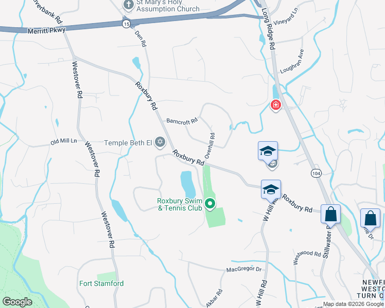 map of restaurants, bars, coffee shops, grocery stores, and more near 295 Roxbury Road in Stamford