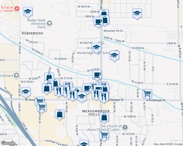 map of restaurants, bars, coffee shops, grocery stores, and more near 2248 North 500 West in Layton