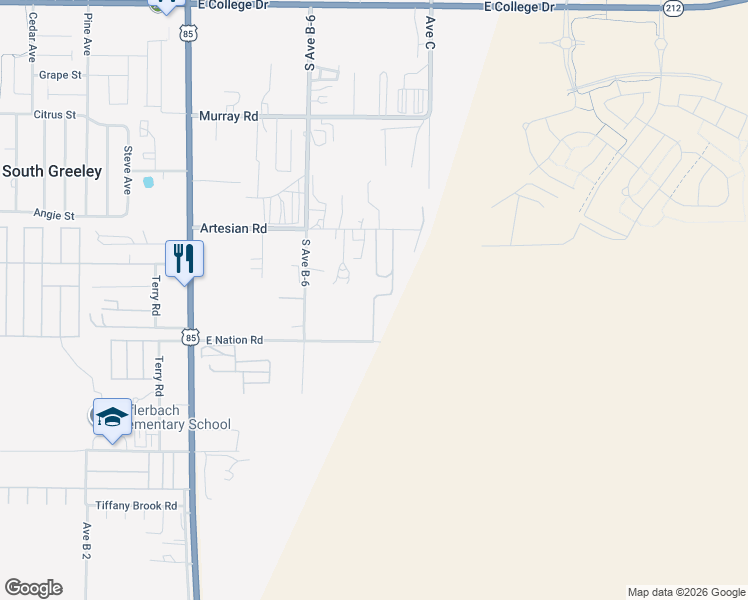 map of restaurants, bars, coffee shops, grocery stores, and more near Perri Lane in Cheyenne