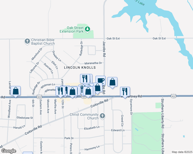 map of restaurants, bars, coffee shops, grocery stores, and more near 114 Gluck Street in Youngstown