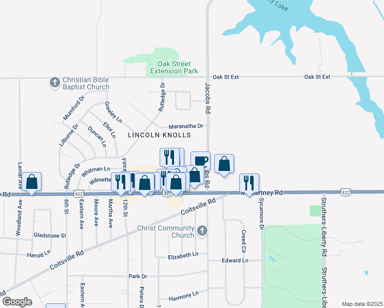map of restaurants, bars, coffee shops, grocery stores, and more near 114 Gluck Street in Youngstown