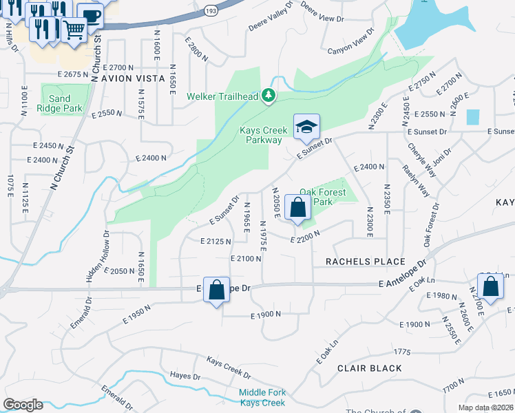 map of restaurants, bars, coffee shops, grocery stores, and more near 2273 North 1975 East in Layton