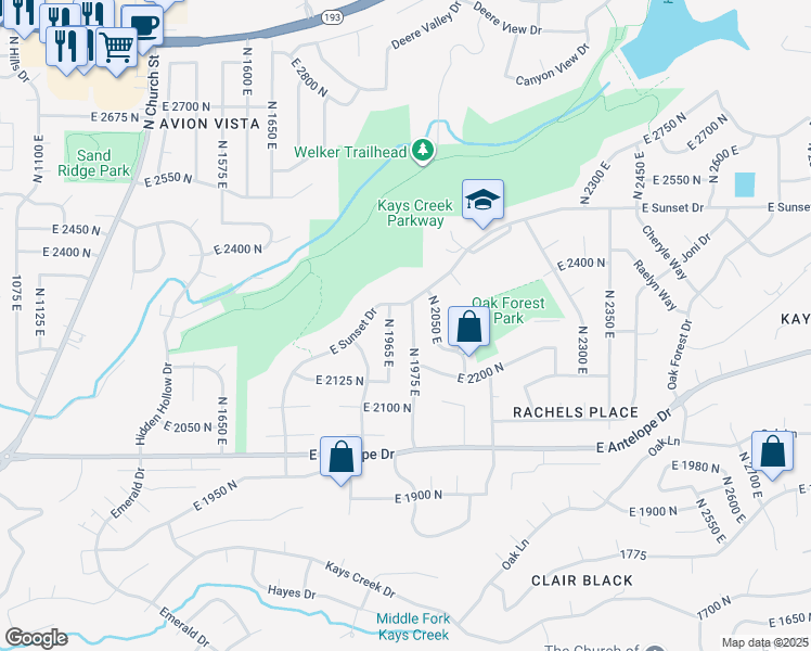 map of restaurants, bars, coffee shops, grocery stores, and more near 2273 North 1975 East in Layton