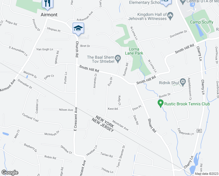 map of restaurants, bars, coffee shops, grocery stores, and more near 4 Eros Drive in Airmont