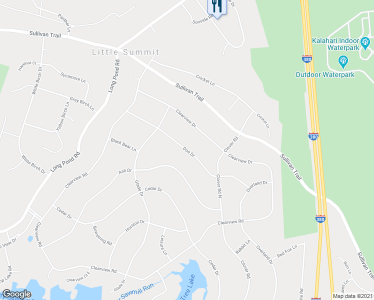 map of restaurants, bars, coffee shops, grocery stores, and more near 5349 Doe Drive in Long Pond