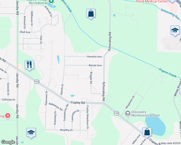 map of restaurants, bars, coffee shops, grocery stores, and more near 1215 Briggle Road in Akron