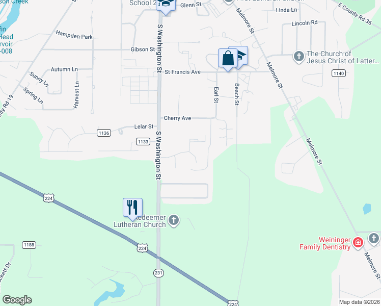 map of restaurants, bars, coffee shops, grocery stores, and more near 58 Siesta Drive in Tiffin