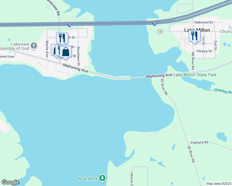 map of restaurants, bars, coffee shops, grocery stores, and more near in Lake Milton