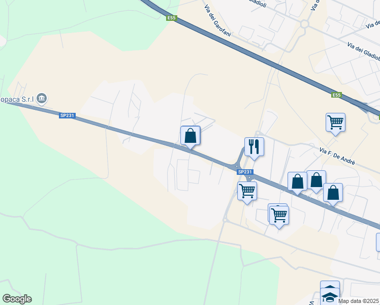 map of restaurants, bars, coffee shops, grocery stores, and more near 321 Strada Provinciale 231 in Modugno
