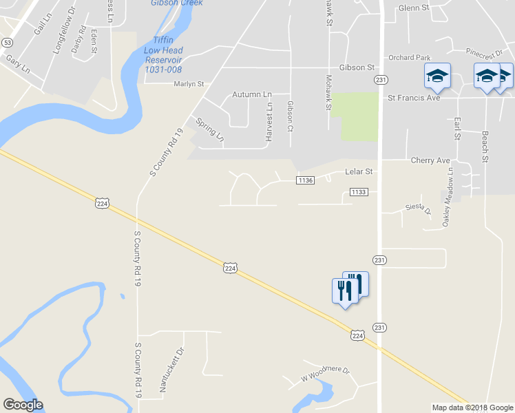 map of restaurants, bars, coffee shops, grocery stores, and more near 480 West Jamestown Avenue in Tiffin