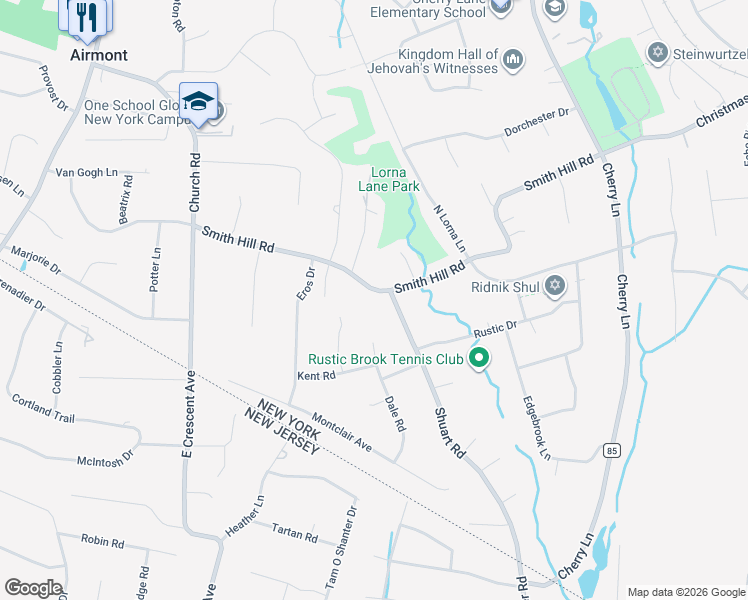 map of restaurants, bars, coffee shops, grocery stores, and more near 69 Smith Hill Road in Airmont