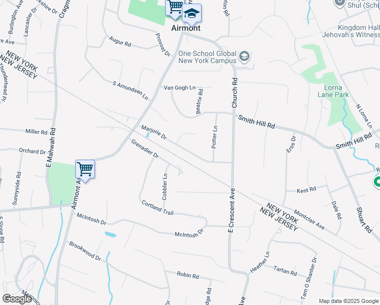 map of restaurants, bars, coffee shops, grocery stores, and more near 15 Marjorie Drive in Suffern