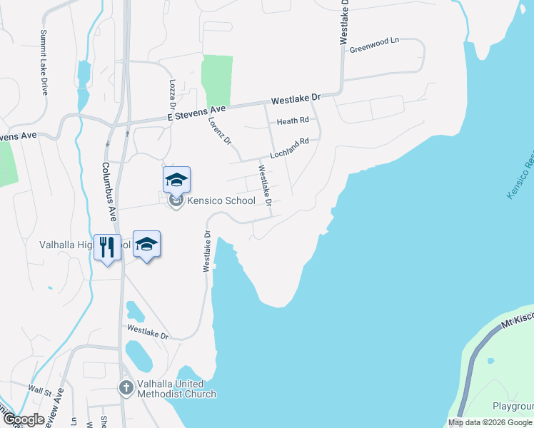 map of restaurants, bars, coffee shops, grocery stores, and more near 33 Westlake Drive in Valhalla