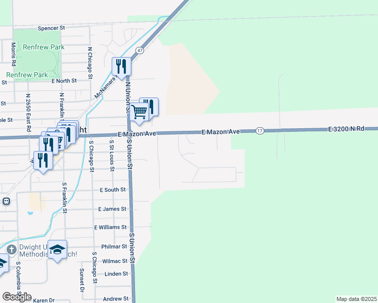 map of restaurants, bars, coffee shops, grocery stores, and more near 111 Bannon Drive in Dwight