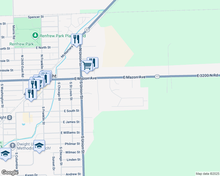 map of restaurants, bars, coffee shops, grocery stores, and more near 138 Bannon Drive in Dwight