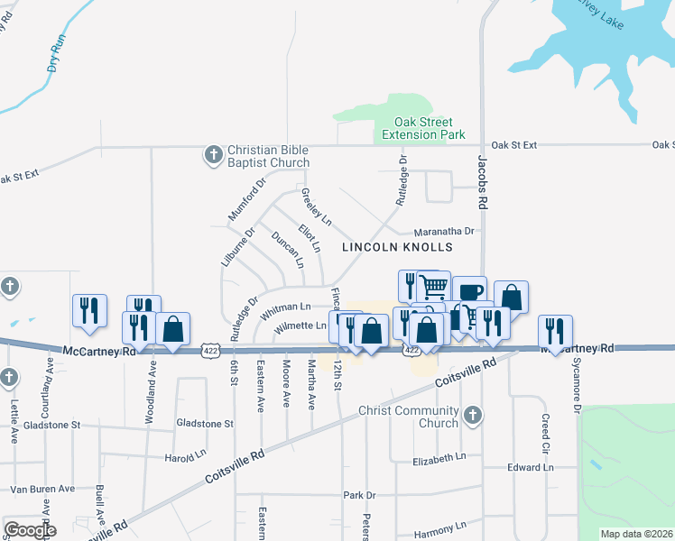 map of restaurants, bars, coffee shops, grocery stores, and more near 93 Rutledge Drive in Youngstown