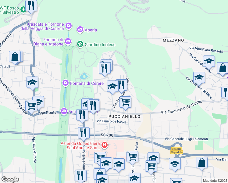 map of restaurants, bars, coffee shops, grocery stores, and more near 26 Via Concezione in Caserta