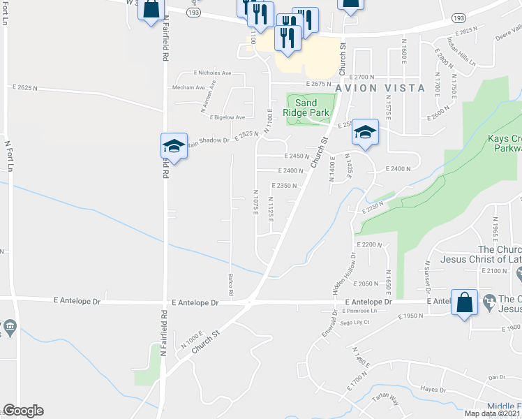 map of restaurants, bars, coffee shops, grocery stores, and more near 2242 North 1125 East in Layton