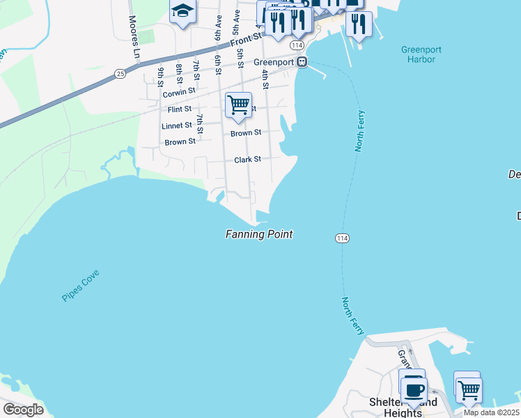 map of restaurants, bars, coffee shops, grocery stores, and more near 8 Oyster Point in Greenport