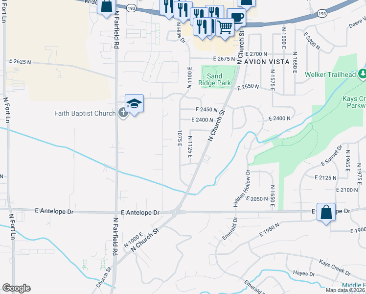 map of restaurants, bars, coffee shops, grocery stores, and more near 2242 North 1125 East in Layton