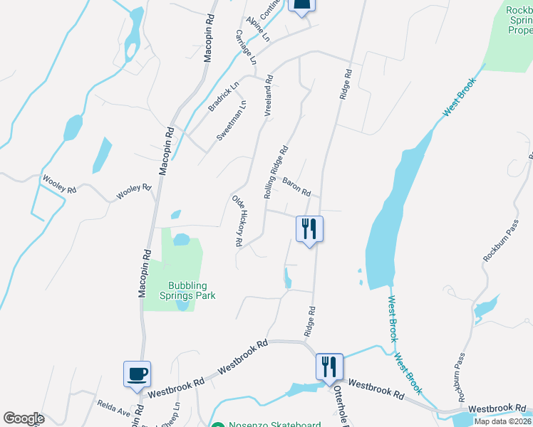 map of restaurants, bars, coffee shops, grocery stores, and more near 92 Rolling Ridge Road in West Milford