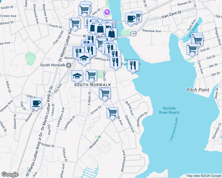 map of restaurants, bars, coffee shops, grocery stores, and more near in Norwalk