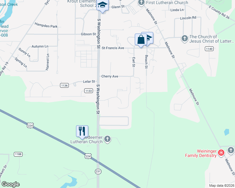 map of restaurants, bars, coffee shops, grocery stores, and more near 58 Siesta Drive in Tiffin