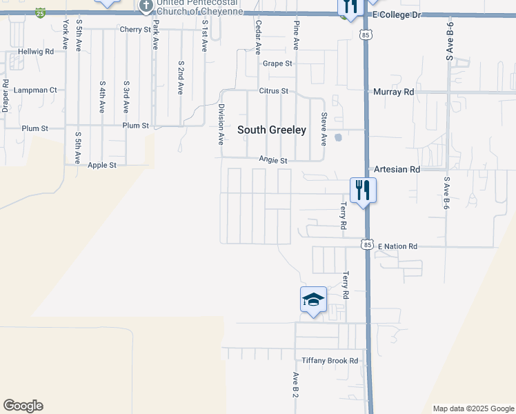 map of restaurants, bars, coffee shops, grocery stores, and more near 35 Jupiter Avenue in Cheyenne