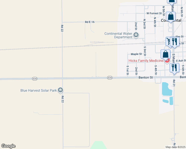 map of restaurants, bars, coffee shops, grocery stores, and more near 21738 Highway 613 in Continental