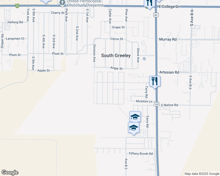 map of restaurants, bars, coffee shops, grocery stores, and more near 505 Williams in Cheyenne