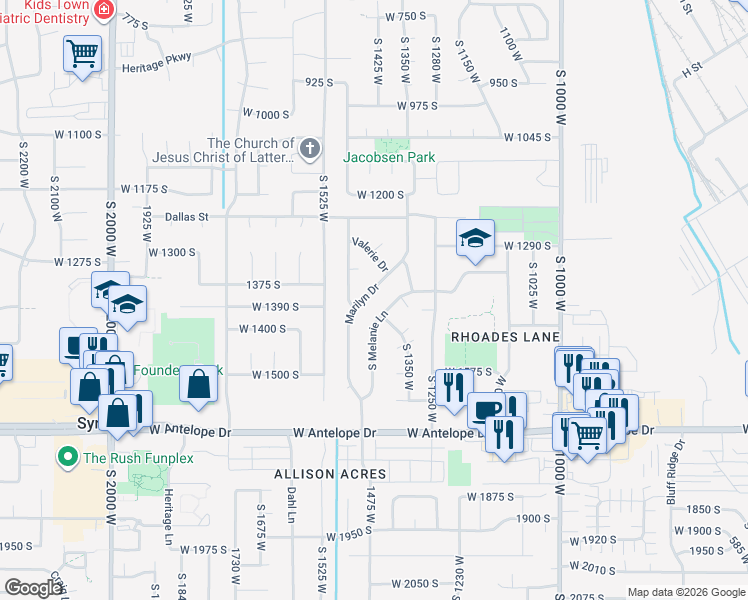 map of restaurants, bars, coffee shops, grocery stores, and more near 1419 Marilyn Drive in Syracuse
