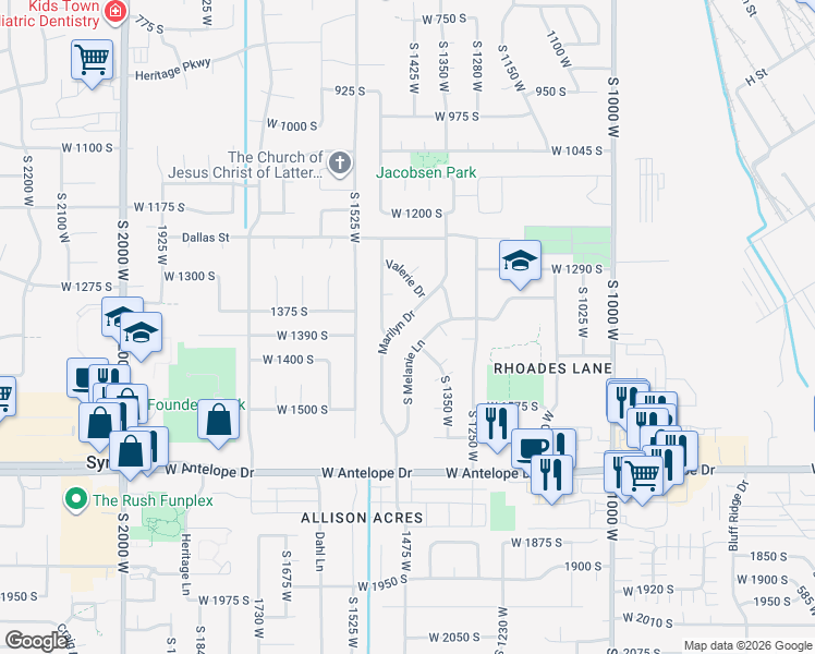 map of restaurants, bars, coffee shops, grocery stores, and more near 1419 Marilyn Drive in Syracuse