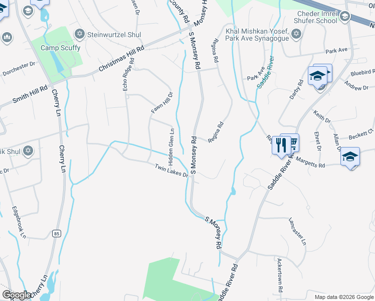 map of restaurants, bars, coffee shops, grocery stores, and more near 15 Hidden Glen Lane in Airmont