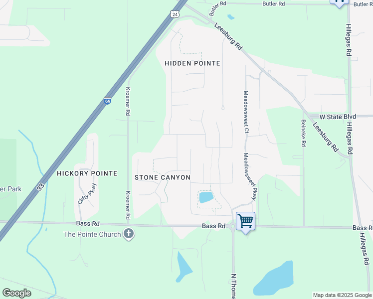 map of restaurants, bars, coffee shops, grocery stores, and more near 2123 Black Bear Drive in Fort Wayne