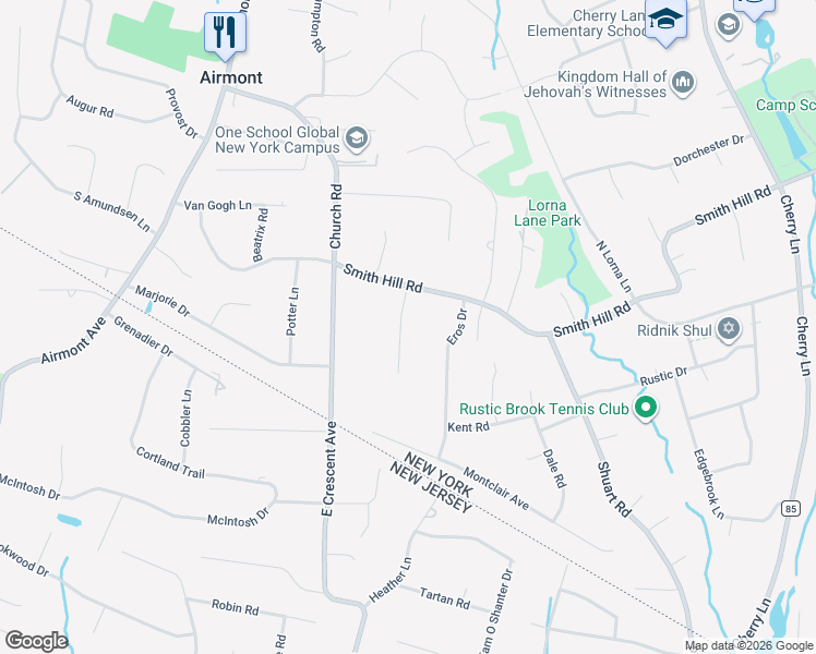 map of restaurants, bars, coffee shops, grocery stores, and more near 6 Amanda Court in Airmont