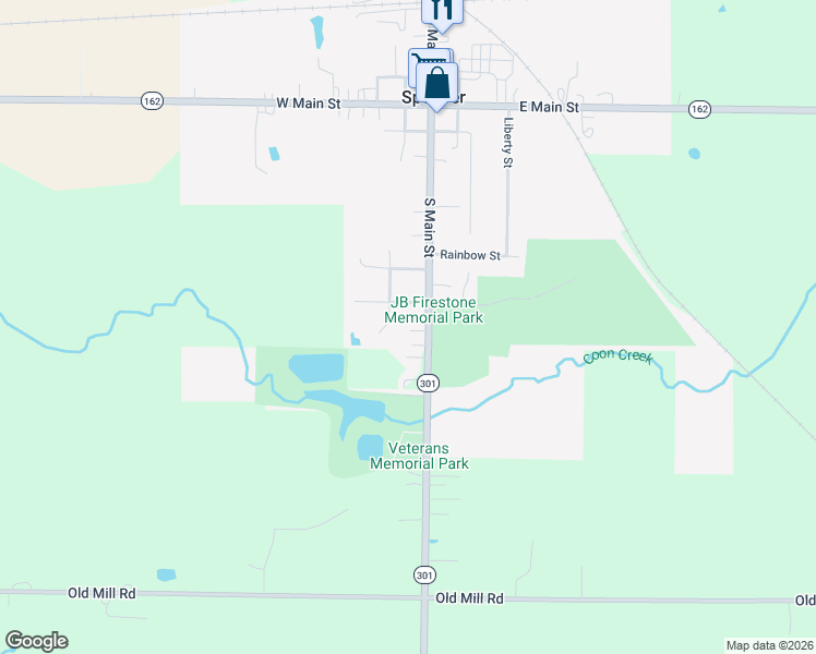 map of restaurants, bars, coffee shops, grocery stores, and more near 406 South Main Street in Spencer