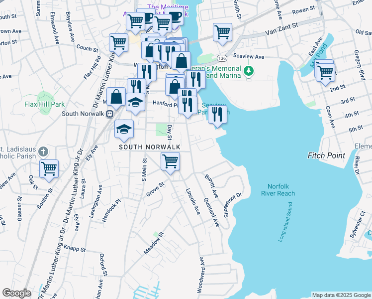 map of restaurants, bars, coffee shops, grocery stores, and more near in Norwalk