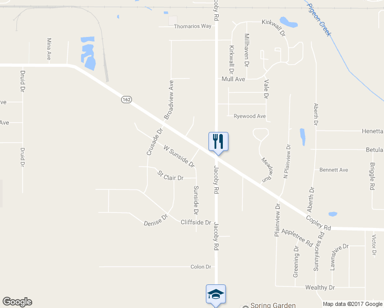 map of restaurants, bars, coffee shops, grocery stores, and more near 2872 Copley Road in Akron