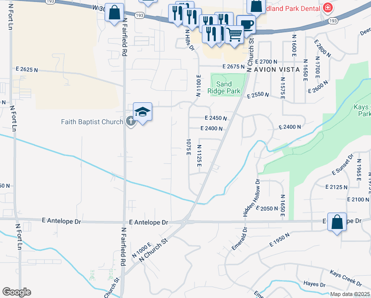 map of restaurants, bars, coffee shops, grocery stores, and more near 2337 North 1075 East in Layton