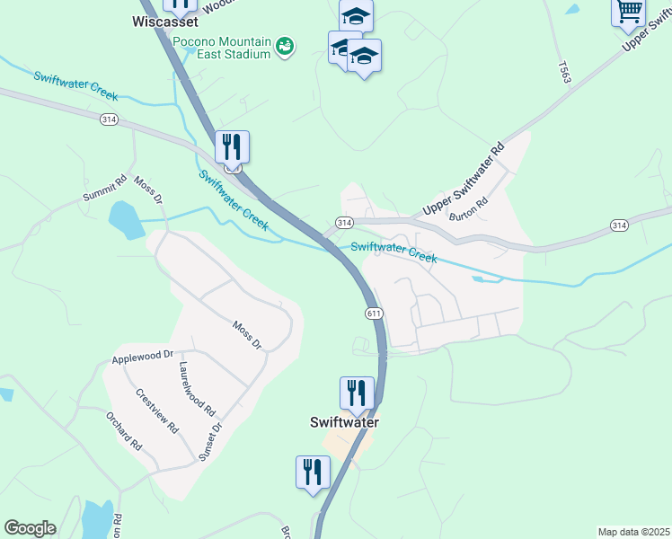 map of restaurants, bars, coffee shops, grocery stores, and more near in Swiftwater