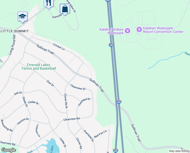 map of restaurants, bars, coffee shops, grocery stores, and more near 1049 Cricket Lane in Long Pond