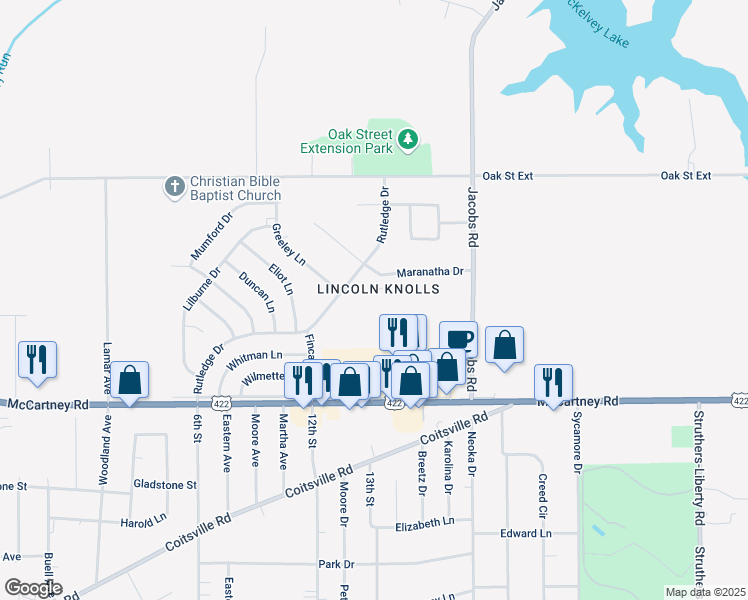 map of restaurants, bars, coffee shops, grocery stores, and more near 31 Maranatha Court in Youngstown