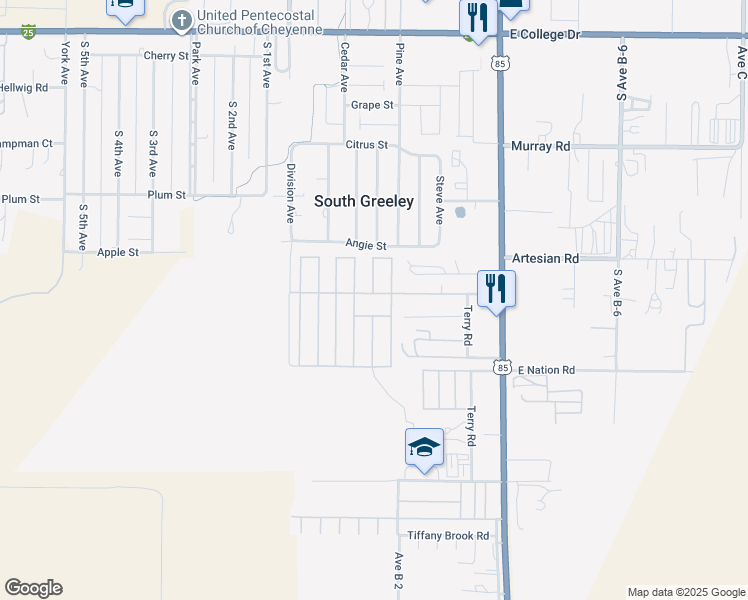 map of restaurants, bars, coffee shops, grocery stores, and more near 505 Williams in Cheyenne