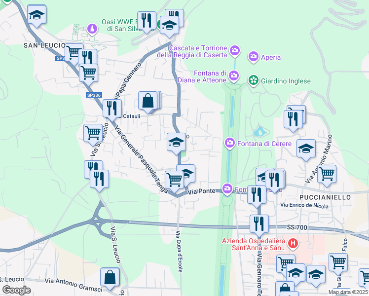 map of restaurants, bars, coffee shops, grocery stores, and more near 4 Via Quercione in Caserta